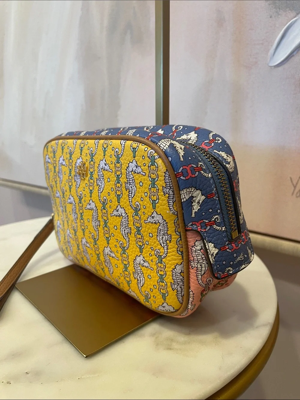 Tory Burch Yellow Seahorse Print Clutch with Wristlet